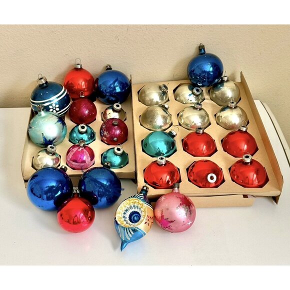 Shiny Brite Other - 24 Old Vintage Christmas Ornament Poland Czech Stencil Indent Mica Shiny Brite